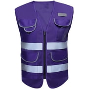 2W High Visibility Safety Vest with Reflective Strips, Breathable Mesh, Purple, Size Small