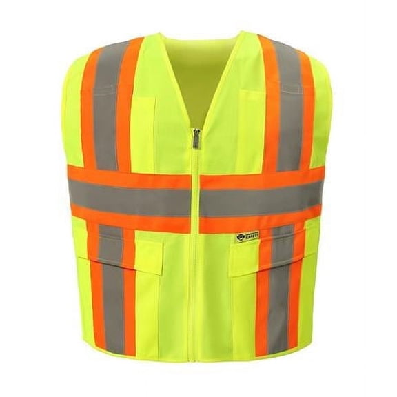 2W International 7048C-2 XL Class 2 Contrast Hi-Vis Vest, Lime - Extra Large