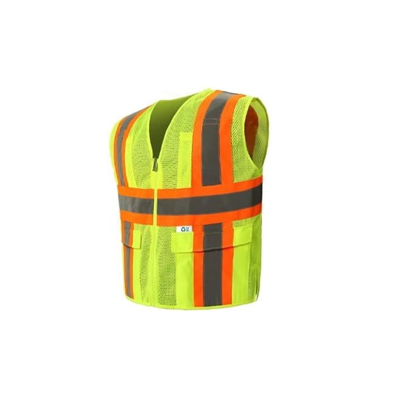 2W International RM7048C-2 L Recycled Contrast High-Viz Vest, Lime - Large