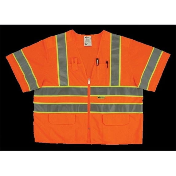 2W MS339C-3 XL Class 3 Mesh And Solid- Ansi Vest - Orange- Extra Large