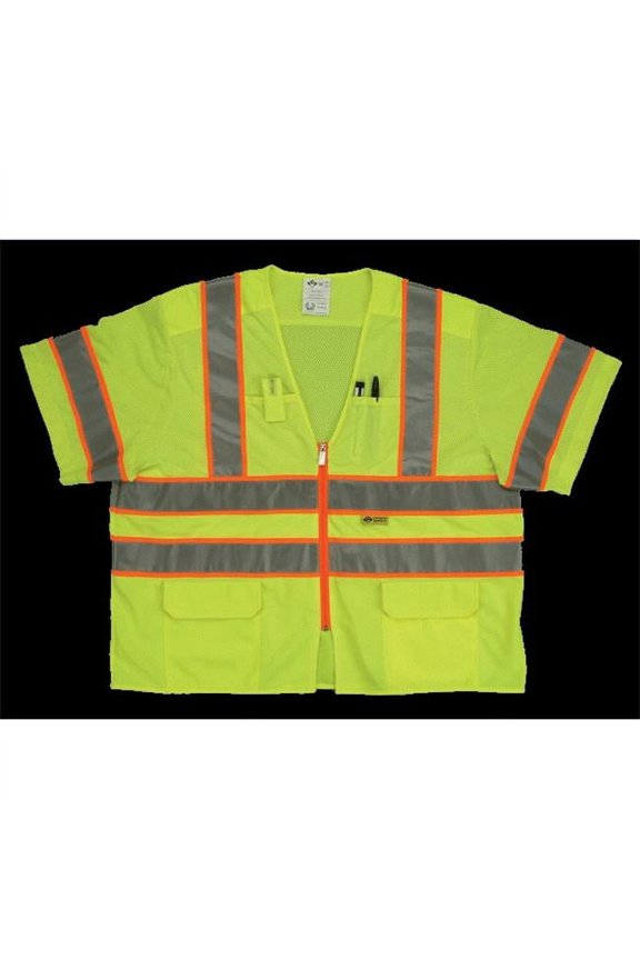 MS539C-3 3XL Class 3 Mesh And Solid- Ansi Vest - Lime- 3 Extra Large