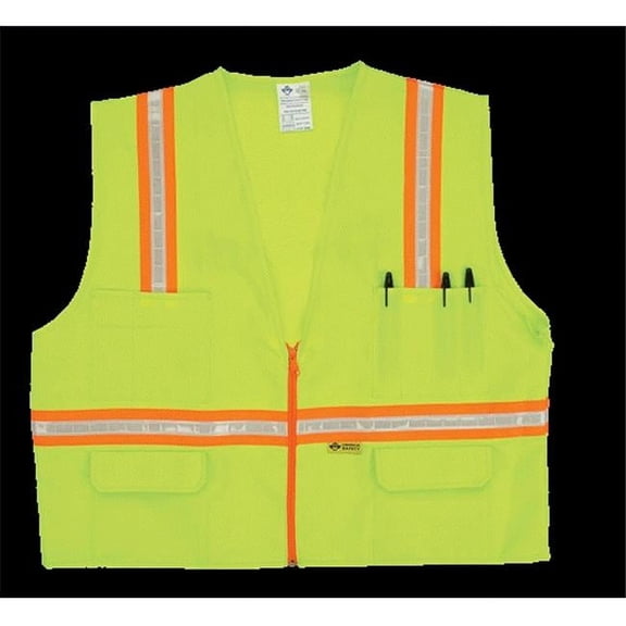 2W  Multi-Pocket Surveyor Vest - Lime- Extra Large