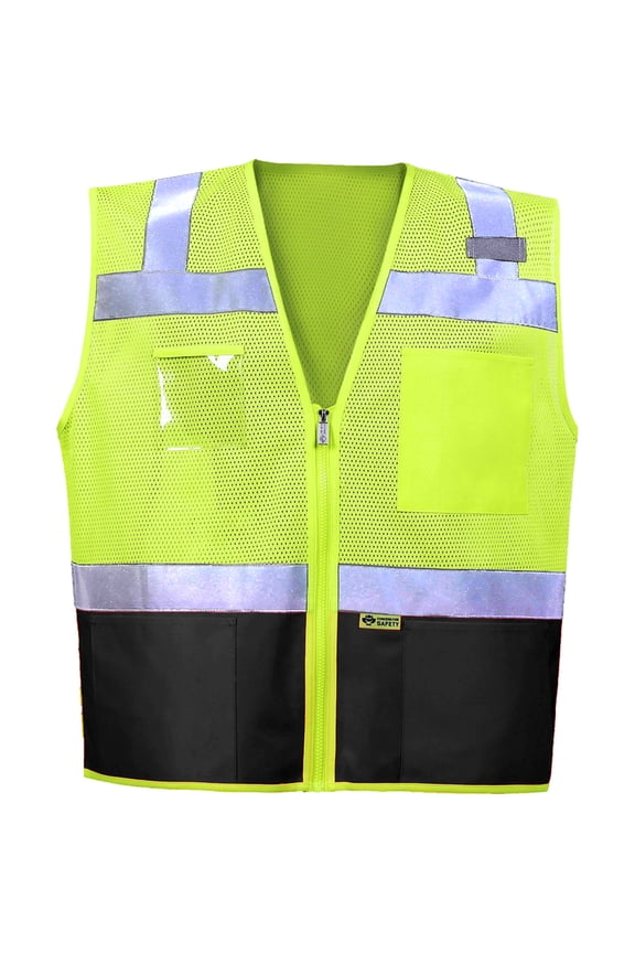 Safety Vest - High Visibility with Reflective Straps and Pockets – Soft, Durable, and Breathable – ANSI CLASS 2 (Size 5XL, Black)