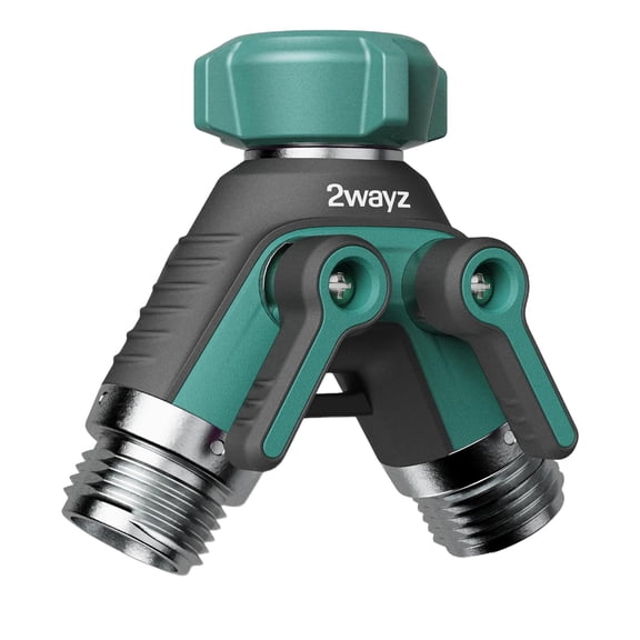 2WAYZ Dual Outlet Water Hose Splitter - Heavy-Duty Brass Y Connector, 360 Rotation, Easy Installation, Leak-Proof Design with Spigot Extender - Ideal for Garden, Washing Machines, Outdoor Faucets