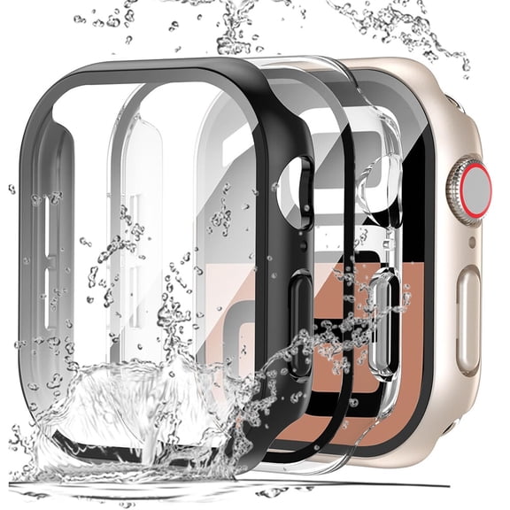 2WIN2BUY 2 Packs Waterproof Case for Apple Watch Series 10 42mm,Anti-Fall PC Cover with Tempered Glass Screen Protector for iWatch 42mm,Black