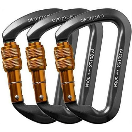 2WIN2BUY 30kn Climbing Carabiner Aluminum Locking Carabiner D Shape Screwgate Carabiner Hook Screw Gate Lock Caribiner Clips Sport Tools-3PACK