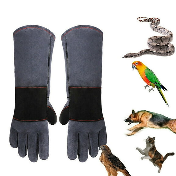 2WIN2BUY Animal Handling Gloves,16in Double Leather Reinforced Padding Bite Proof Gloves,Anti Bite Animal Protection Gloves for Snake Reptile Bird Handling & Cat Dog Training