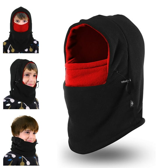 2WIN2BUY Balaclava Ski Mask for Boys Girls,Adjustable Thick Warm Windproof Winter Hats,Soft Fleece Hat with Mask & Neck Warmer,Red