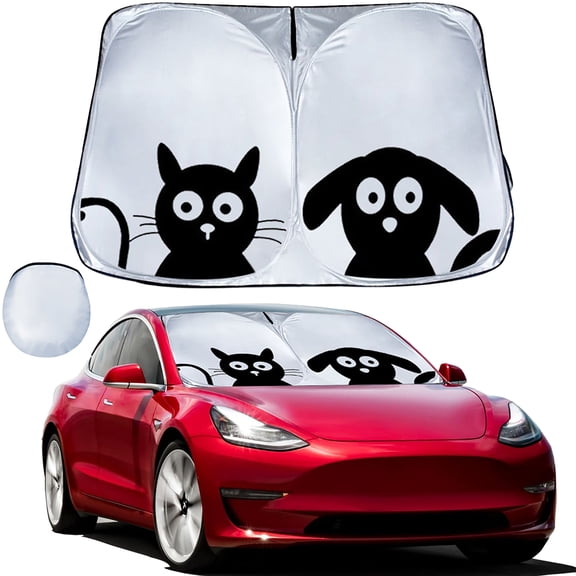 2WIN2BUY Car Windshield Sunshade for Tesla Model 3/Y,Blocks UV & Heat Foldable Windshield Cover Sunshade,Reflective Front Window Sun Shade Cover