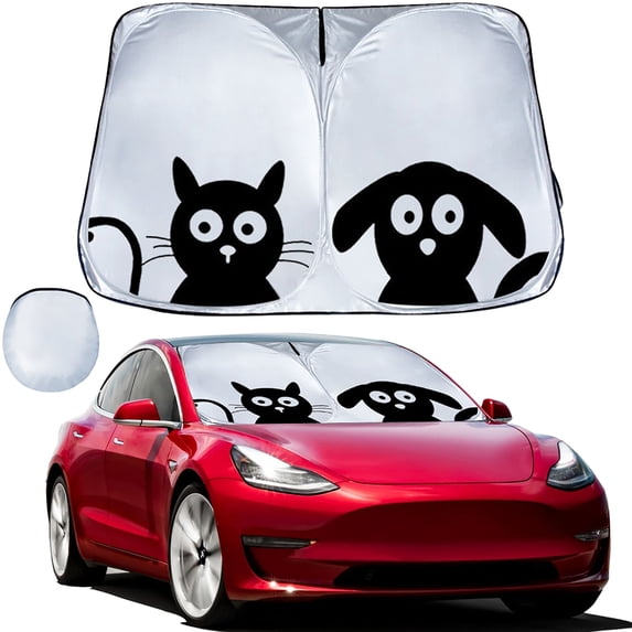2WIN2BUY Car Windshield Sunshade for Tesla Model 3/Y,Blocks UV & Heat Foldable Windshield Cover Sunshade,Reflective Front Window Sun Shade Cover