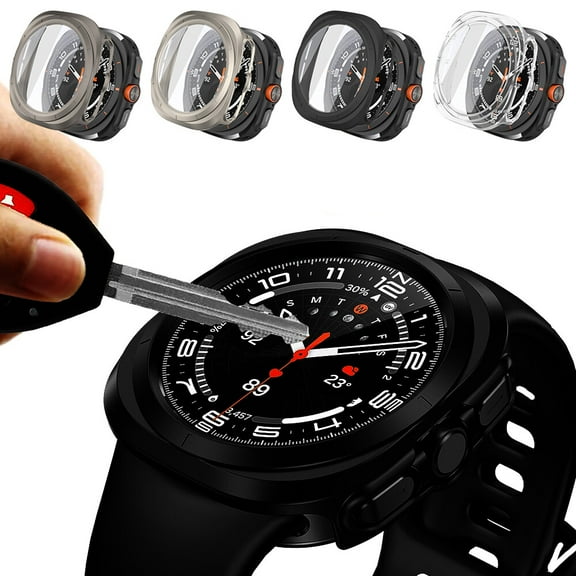 2WIN2BUY Case for Samsung Galaxy Watch Ultra Screen Protector 47mm,Scratch Resistant Hard PC Back Cover and 9H Tempered Glass for Watch 7 Ultra,Black