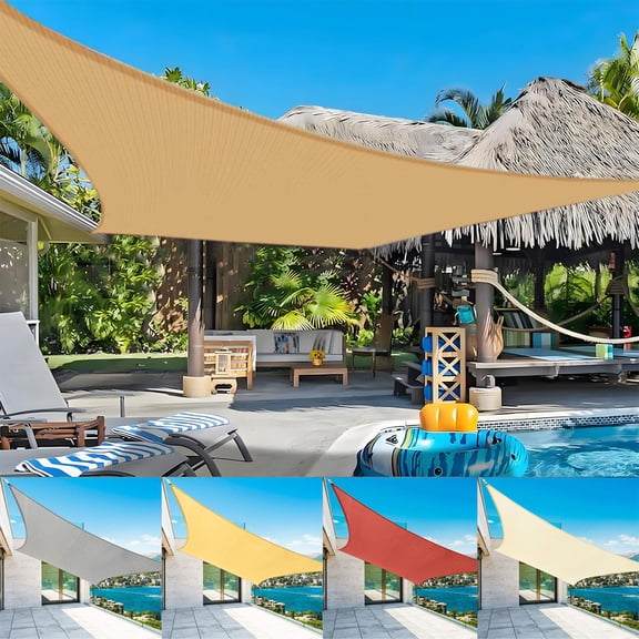 2WIN2BUY Rectangle Sun Shade Sail,12'X16'Curved Edge Outdoor Shade Canopy,Breathable 95% UV Block Shade for Patio Garden Backyard,Beige