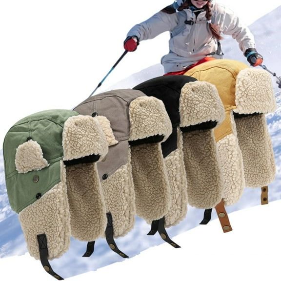 2WIN2BUY Unisex Winter Trapper Hat with Ear Flaps, Windproof Warm Ushanka Aviator Ski Cap, Black