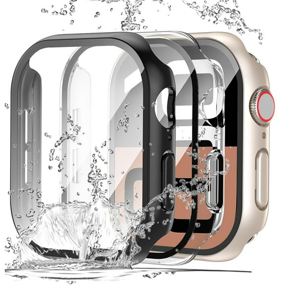 2WIN2BUY Waterproof Case for Apple Watch Series 10 42mm,Anti-Fall PC Cover with Tempered Glass Screen Protector for iWatch 42mm,Black