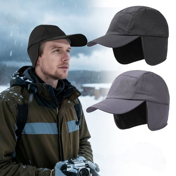2WIN2BUY Winter Hat with Ear Flaps, Windproof Warm Fleece Beanie Cap for Men Women, Gray