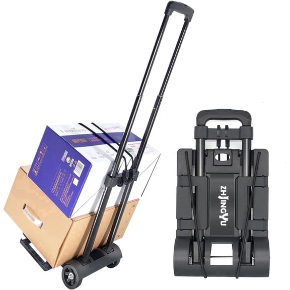 Folding Hand Truck Trolley Dolly, Folding Cart Small Trolley Dolly with Wheels, Lightweight Utility Dolly Expandable Baseplate Small Backpack Portable Luggage Cart for Airport Travel