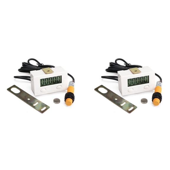 2X 0-99999 LCD Digital Display Electronic Counter Punch Magnetic Induction Proximity Switch Reciprocating Rotary Counter,2 x digital counter 2 x magnetic induction switch 2 x holder,White