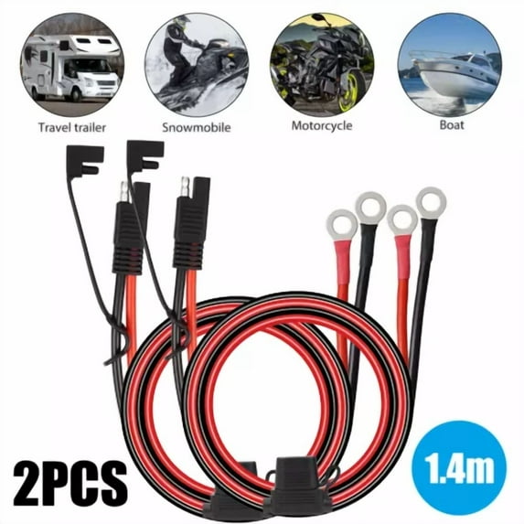 2X 1.4M Sae Battery Extension Cable Ring Terminal Connector Wire For Car Atv Rv