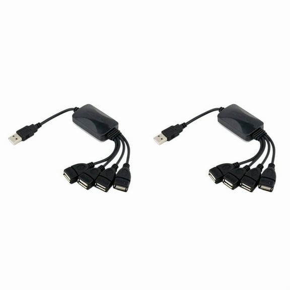 2X 1 Male to 4 Female USB HUB Splitter Extend Cable USB 2.0 Extension Data Cable Power Adapter Socket Converter,2 x Hub USB computer separator,black