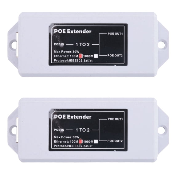 2X 1 to 2 Port POE Extender 100Mbps IEEE 802.3Af/At Standard 48V for NVR IP Camera POE Extend 100 Meter for POE Range