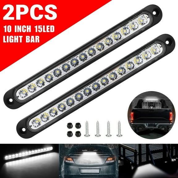 2X 10" 15LED Sealed Truck Trailer Strip Reverse Backup Light Bar Tail Lamp White