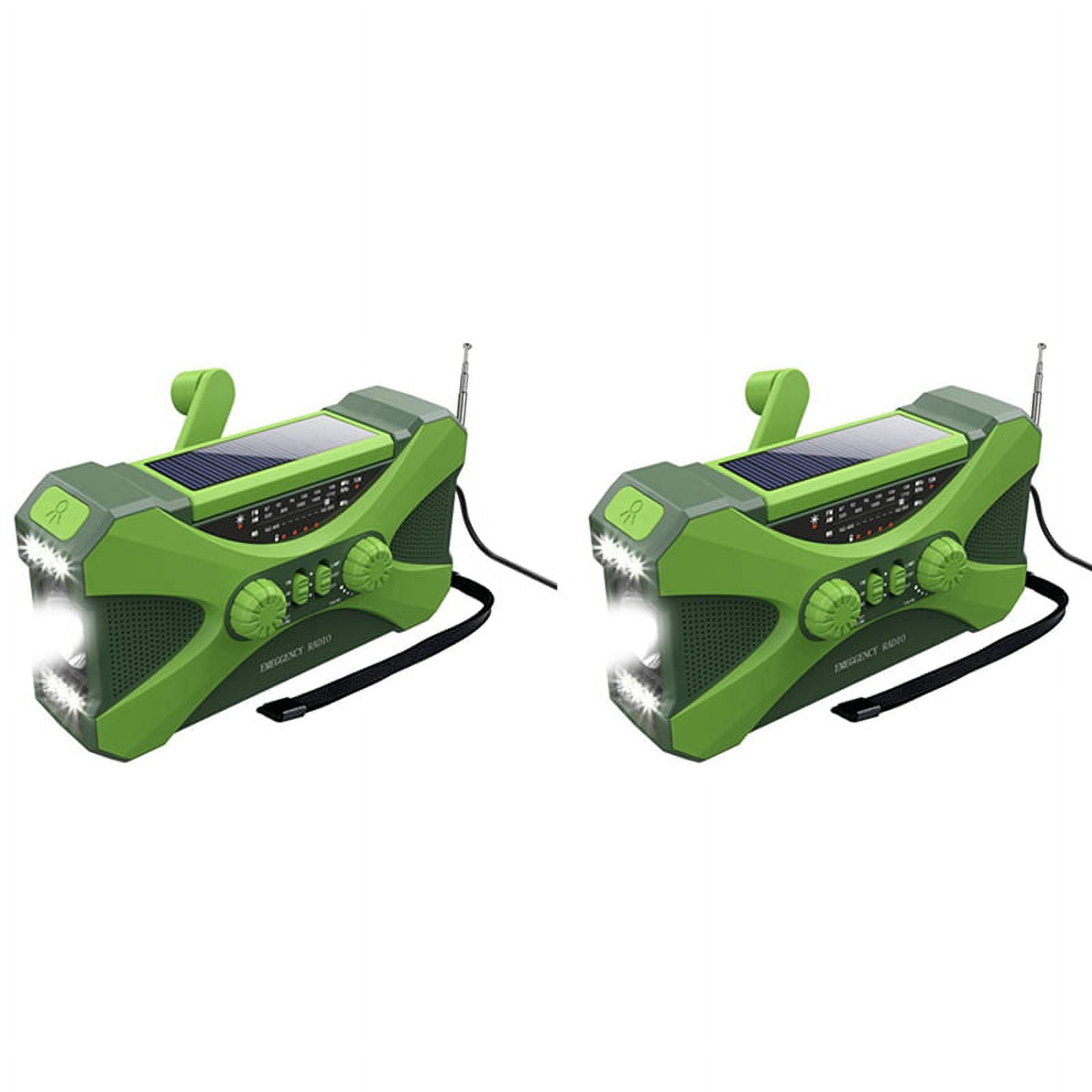 2X 10000MAh Emergency Radio, Solar Hand Crank Radio, Portable Radio with Phone Charger, LED Flashlight Green,2 x Emergency weather radio 2 x Type-C charging cable 2 x Lanyard 2 x English Manual,Green