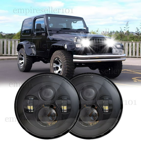2X 105W 7" LED Round Headlights Halo DRL Turn Signal for Jeep Wrangler 1997-2017