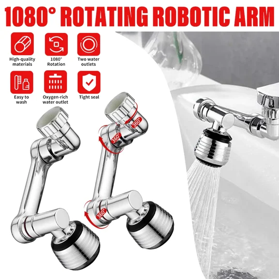 2X 1080 Swivel Faucet Extender Sink Aerator Extension Universal Robotic Arm Tap