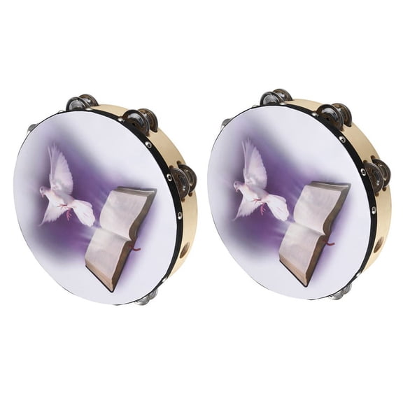 2X 10Inch Wooden Tambourine Pigeon Bible Music Percussion Instrument Tambourine Double Row Jingle Percussion Instrument