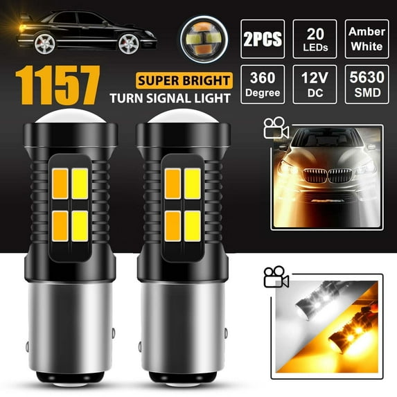 2X 1157 LED White/Amber DRL Switchback Turn Signal Indicator Parking Light Bulbs