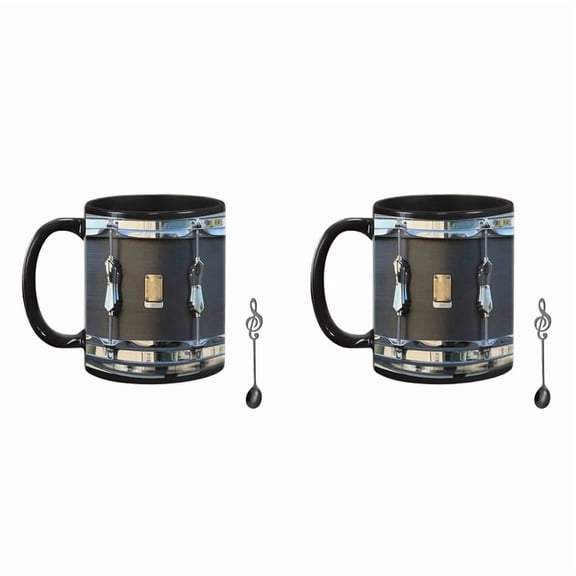 2X 11OZ Black Vintage Drum Mug Funny Tea Coffee Juice Water Cup Home  Drinkware Ceramic Mug Drumming Gifts for Men