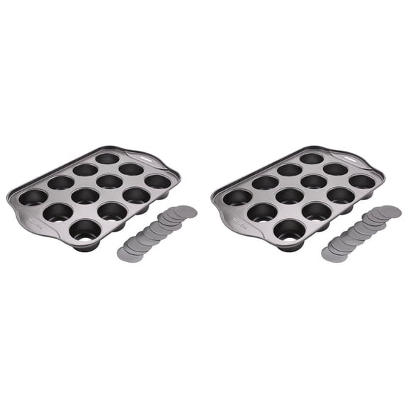 2X 12 Cavity Mini Cheesecake Pan with 24 Pieces Removable Bottom