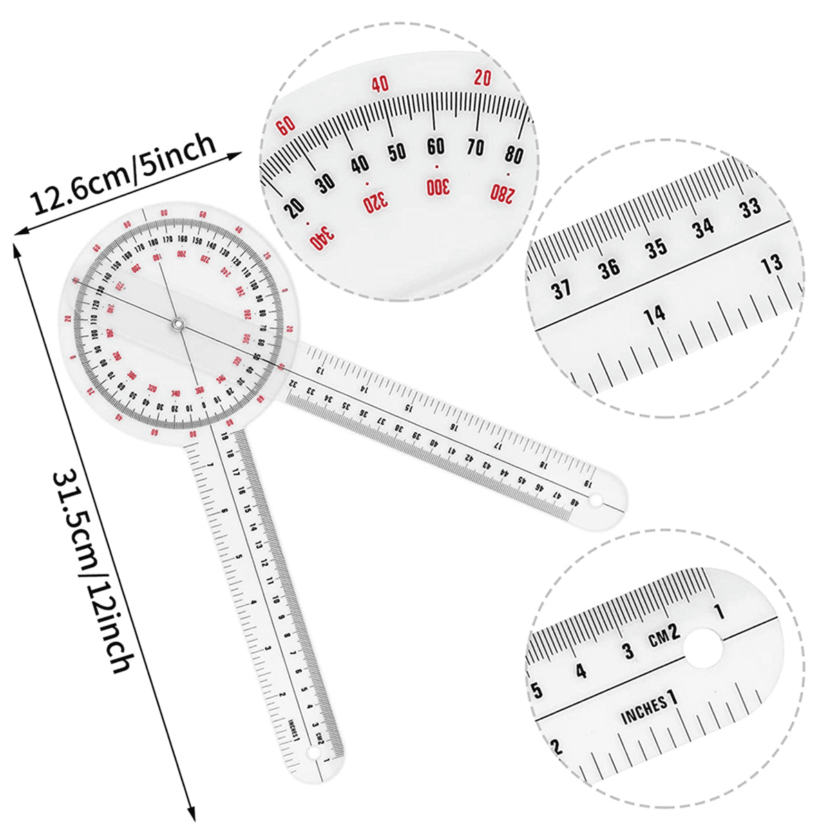 2X 12 Inch Goniometer, Transparent Orthopedic Angle Ruler Goniometer ...