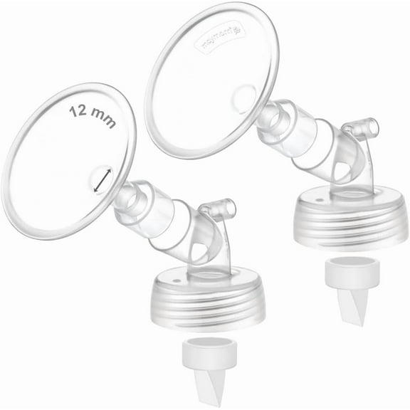 2X 12 mm Maymom Two-Piece Wide Neck Pump Parts Compatible with Spectra S1,Spectra S2 Pumps and 2 Valves; Incl Wide Mouth Flanges; Not Original Spectra Flange; (12mm Flange with Valve)