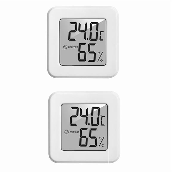 2X 1207 Mini Electronic Temperature and Humidity Meter Car Thermometer with Smile Face Display Indoor Thermometer,2x electronic thermometer and hygrometer 2x storage tank,White