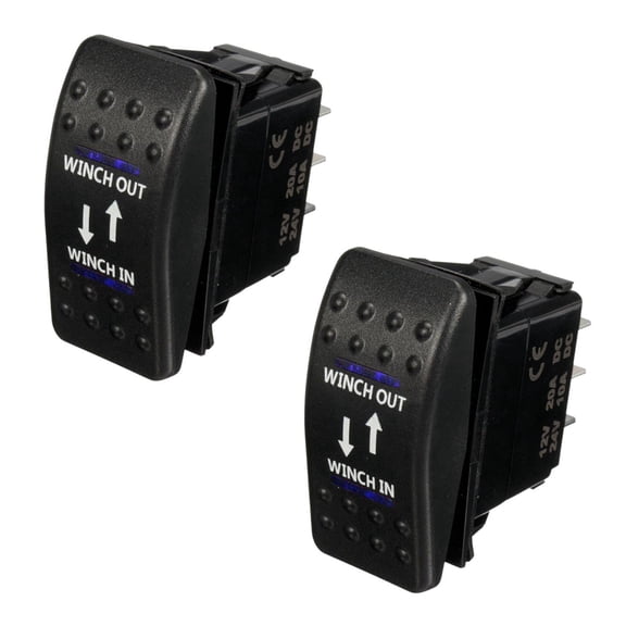 2X 12V 20A Winch in Out ON-OFF-ON Rocker Switch 7 Pin LED Blue