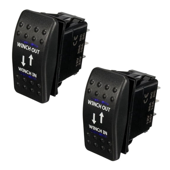 2X 12V 20A Winch in Out ON-OFF-ON Rocker Switch 7 Pin LED Blue