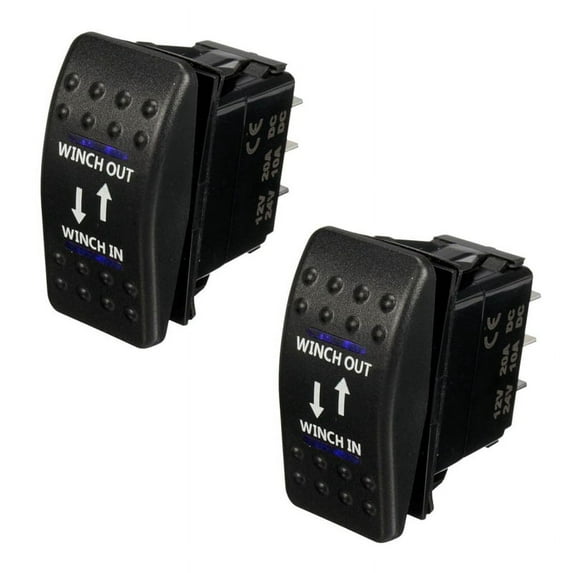 2X 12V 20A Winch in Winch Out ON-OFF-ON Rocker Switch 7 Pin LED Blue