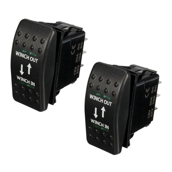 2X 12V 20A Winch in Winch Out ON-OFF-ON Rocker Switch 7 Pin LED Green
