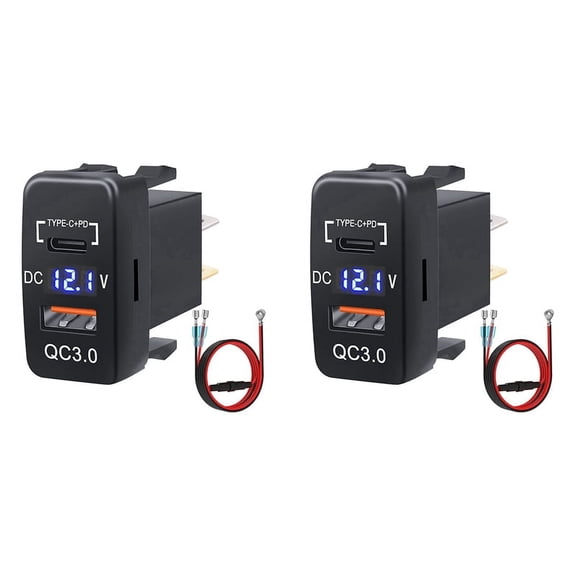 2X 12V-24V USB Outlet Dual Quick Charge 3.0 & PD USB C Port Charger Socket Power Adapter for Car Boat Marine Truck-A