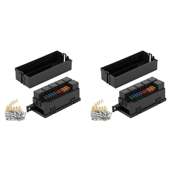 2X 12V Auto 11 Way Fuse Relay Box Block with 5 Pin Relay and Fuses for Automotive Car Marine Truck Trailer Boat