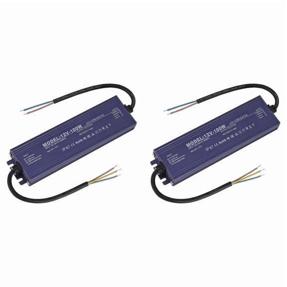 2X 12V LED Driver IP67 Waterproof 12V 100W Power Supply Transformer 100-264V AC to 12Volt DC Low Voltage Output