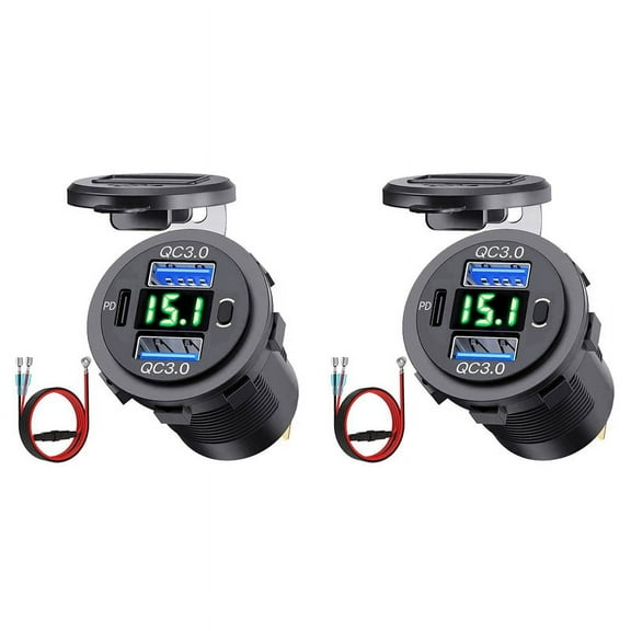 2X 12V USB Outlet Dual Quick Charge with Voltmeter and Power Switch, Multifunction Charger Adapter