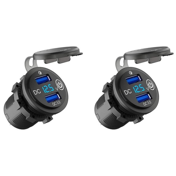 2X 12V USB Outlet, Quick Charge 3.0 Dual USB Car Charger with Contact Switch and Voltmeter