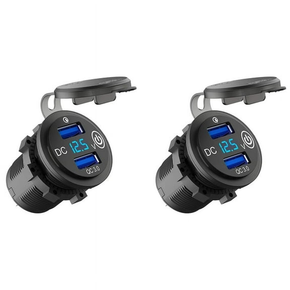 2X 12V USB Outlet, Quick Charge 3.0 Dual Car Charger with Contact Switch and Voltmeter