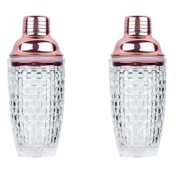 2X 13Oz Glass Cocktail Shaker Set - Glass Shaker for Cocktails, Drink Shakers Cocktail and Cocktail Shakers Rose Gold,2 x Cocktail Shaker,Rose Gold