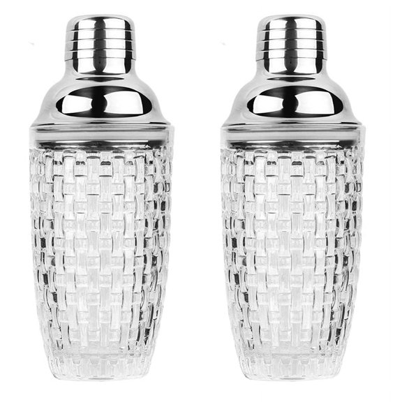 2X 13Oz Glass Cocktail Shaker Set - Glass Shaker for Cocktails, Drink Shakers Cocktail and Cocktail Shakers Silver