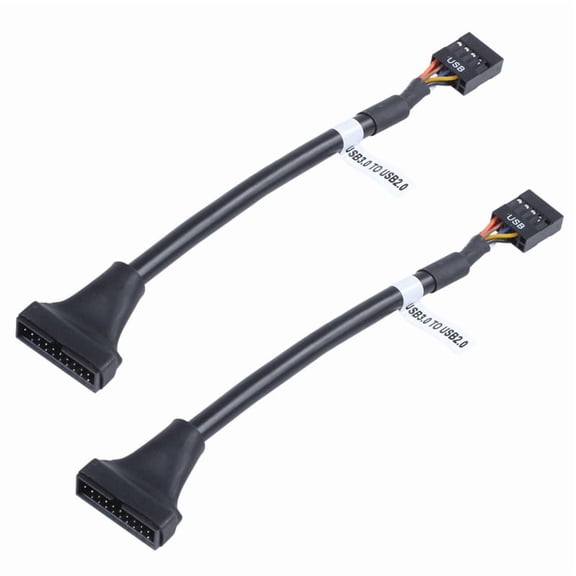 2X 15cm USB 3.0 20 Pin Header Male to USB 2.0 9 Pin Female Adapter Cable,2 x USB 2.0 to USB 3.0 Cable,black