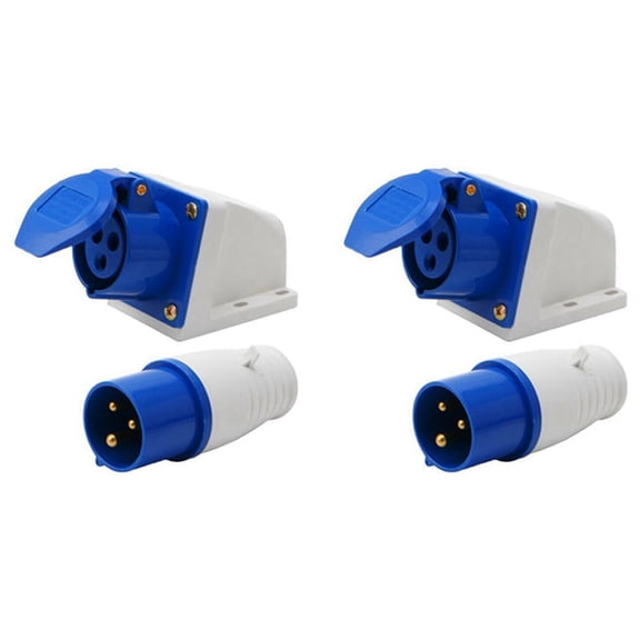2X 16 Amp 3 Pin Embedded Connection Waterproof Plug Socket,2 set x Socket and plug,blue & white