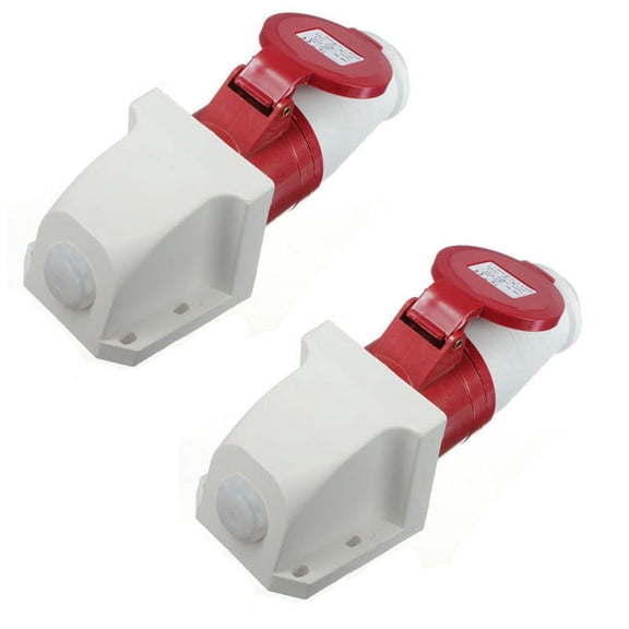 2X 16 Amp 5 pin Plug & Socket Weatherproof IP44 3 Phase 380-415v 3P + N + Earth 16A,2 x 5 Pin Plug & Wall Mount Socket,red